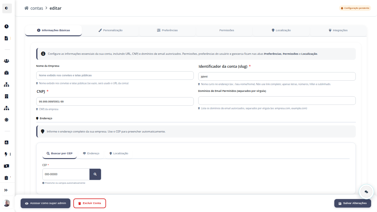 Cadastro e configuração da empresa no Pontonet