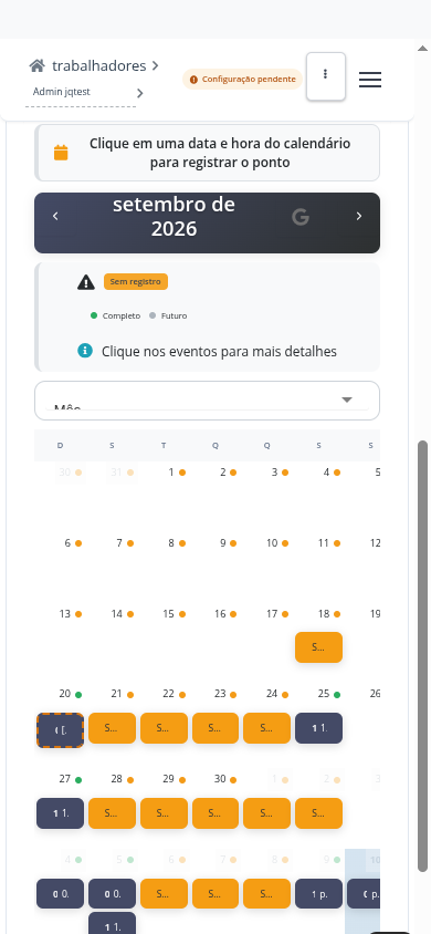 Calendário de ponto Pontonet no celular