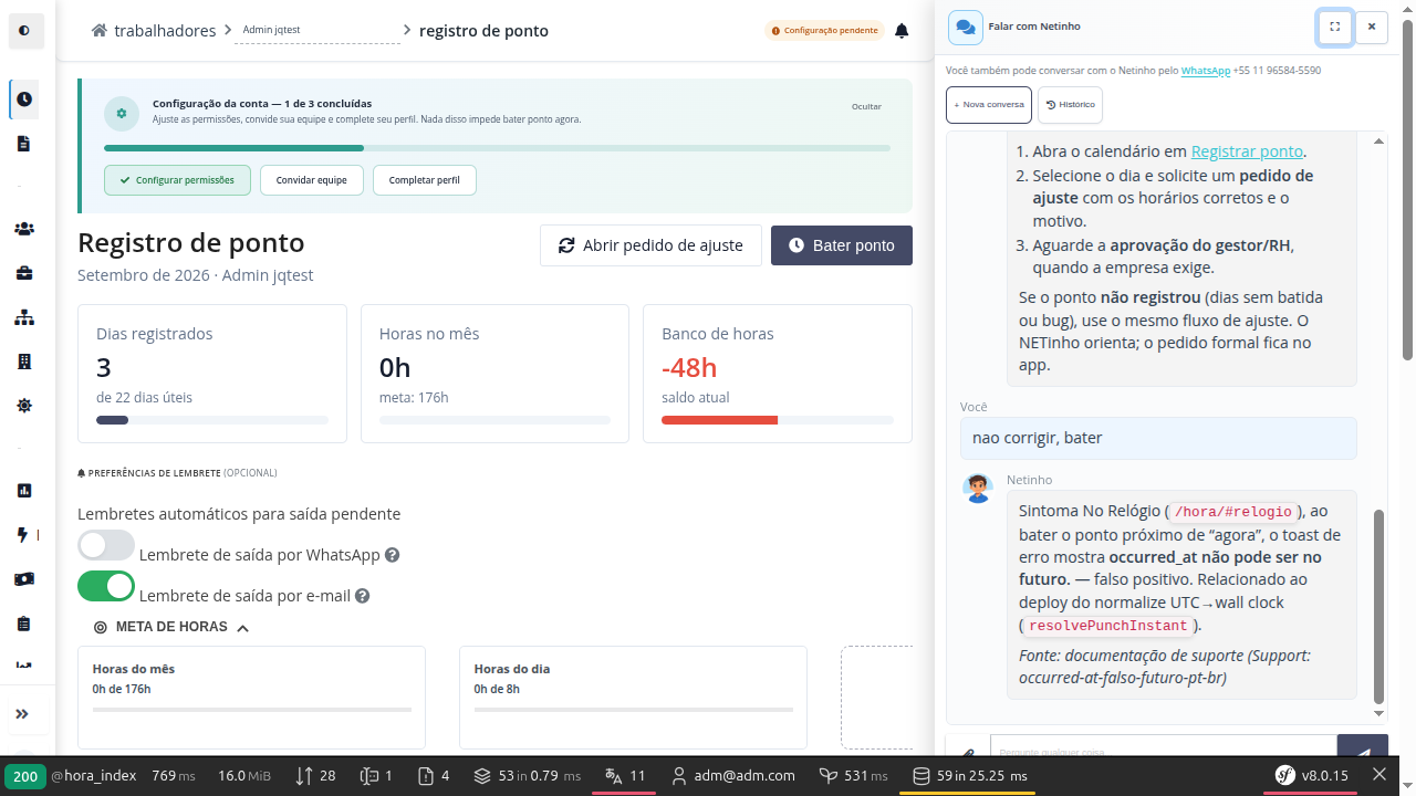 Recorte do painel Netinho com o chat web
