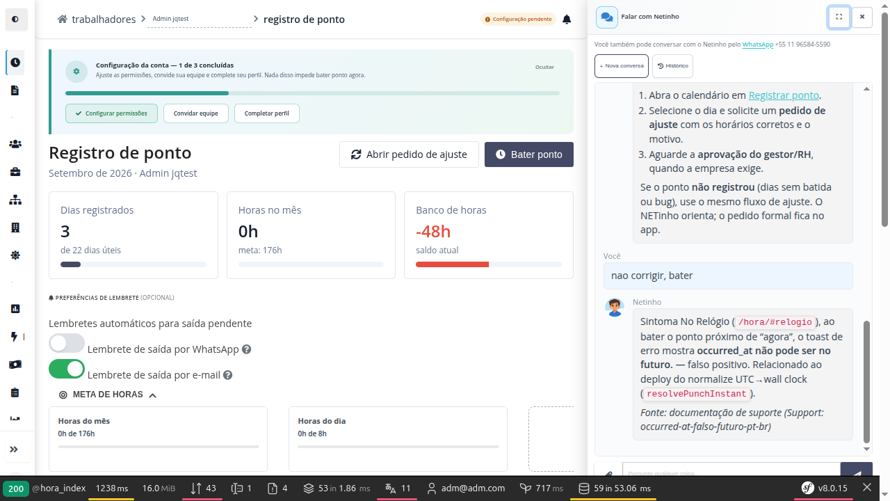 Toggles de preferências de lembrete no fluxo de ponto